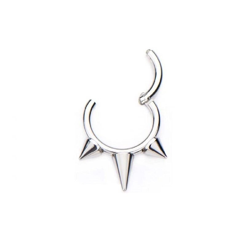 Pierced Owl 16GA Stainless Steel Triple Spiked Septum Cartilage Helix Daith Tragus Hinged Segment Ring (Silver Tone) - Image 1
